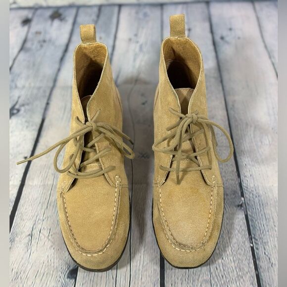 Lands End Classic Camel Brown Suede Lace Up Preppy Casual Chukka Ankle Boots 7 - Picture 1 of 8